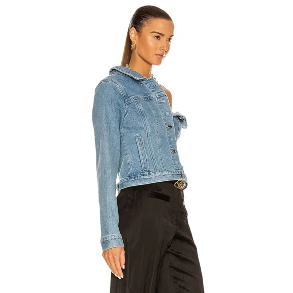 NEW RtA Rebecca One Shoulder Denim Jacket Natural Blue XS